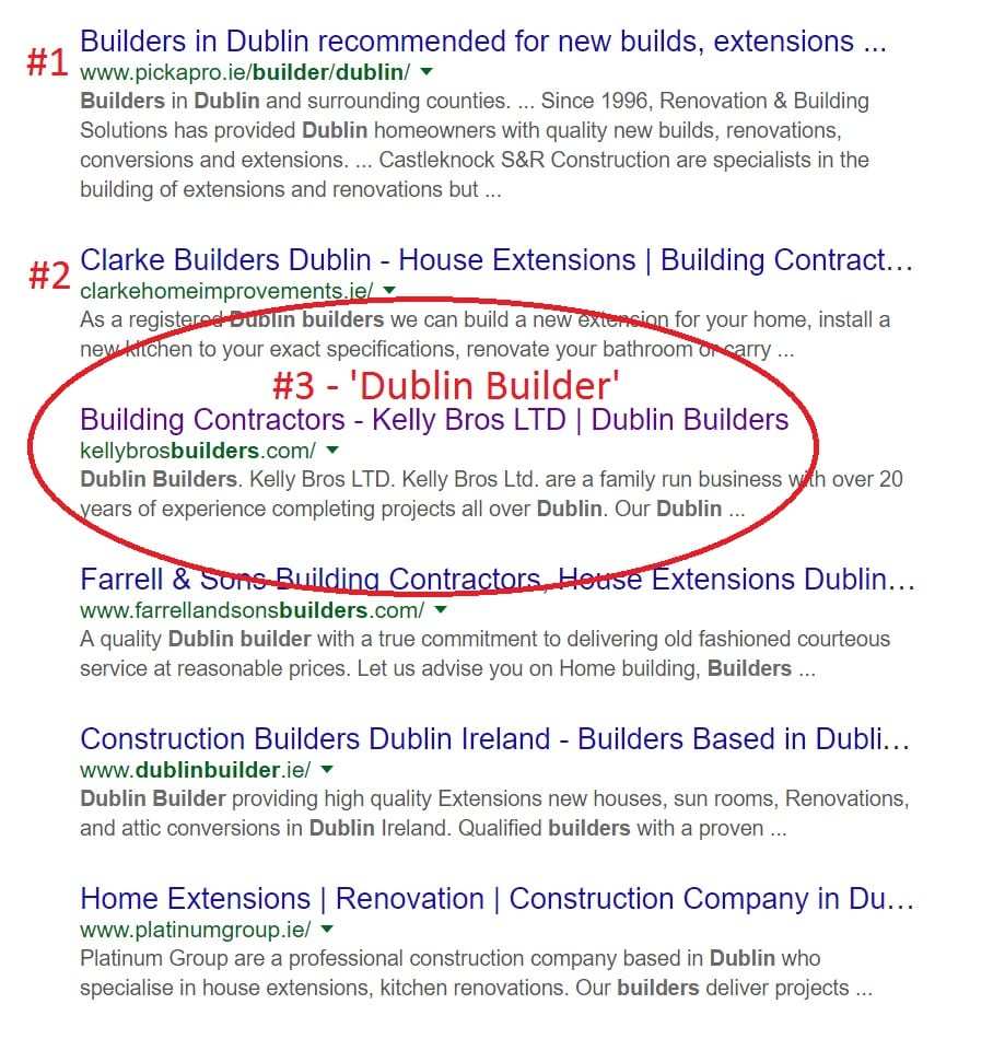 Web Design for Builders Google Screenshot: page 1