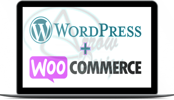 wordpress woocommerce logos on an inset laptop