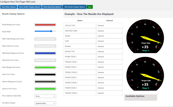 results options settings available