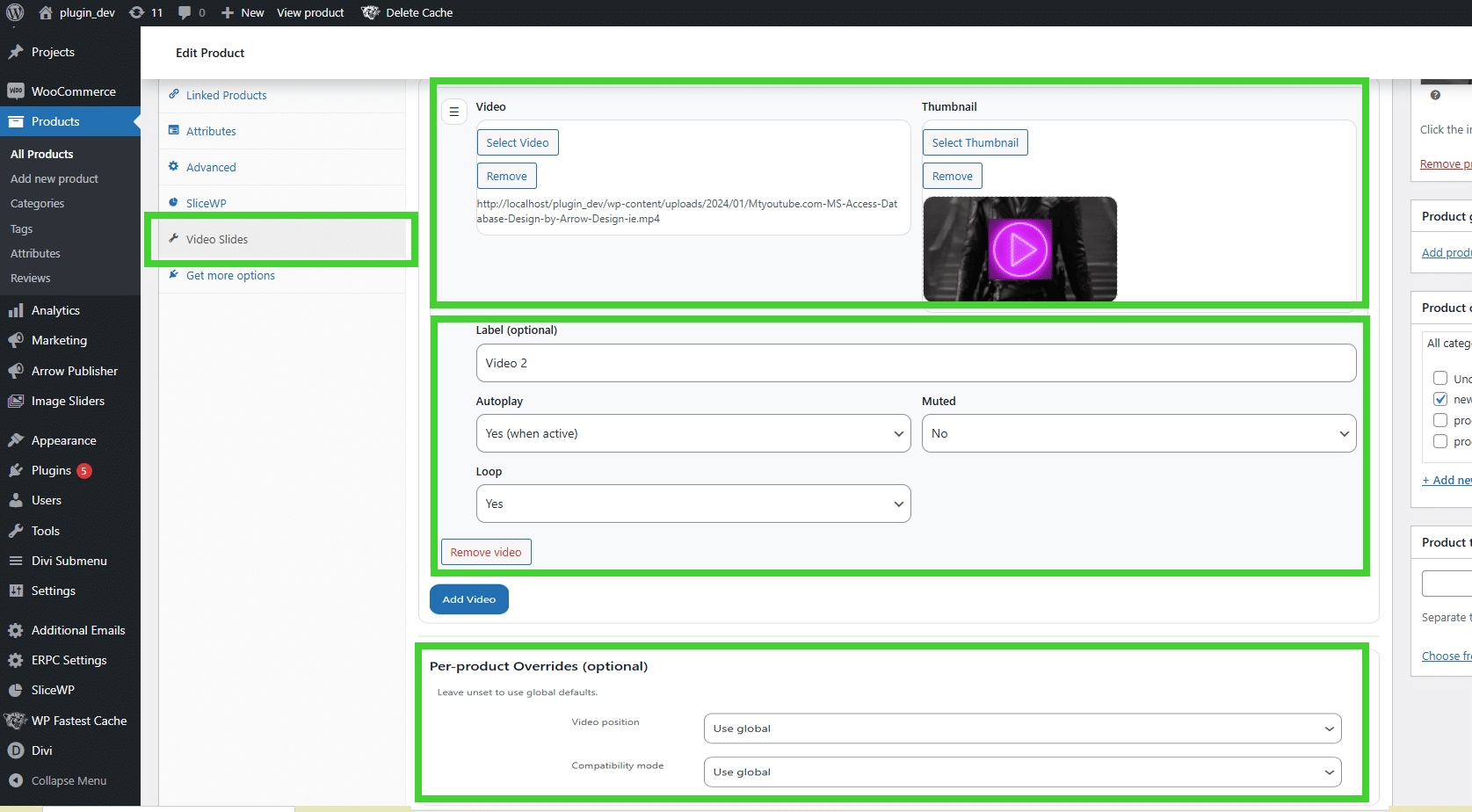 Product Gallery Video Slides admin page